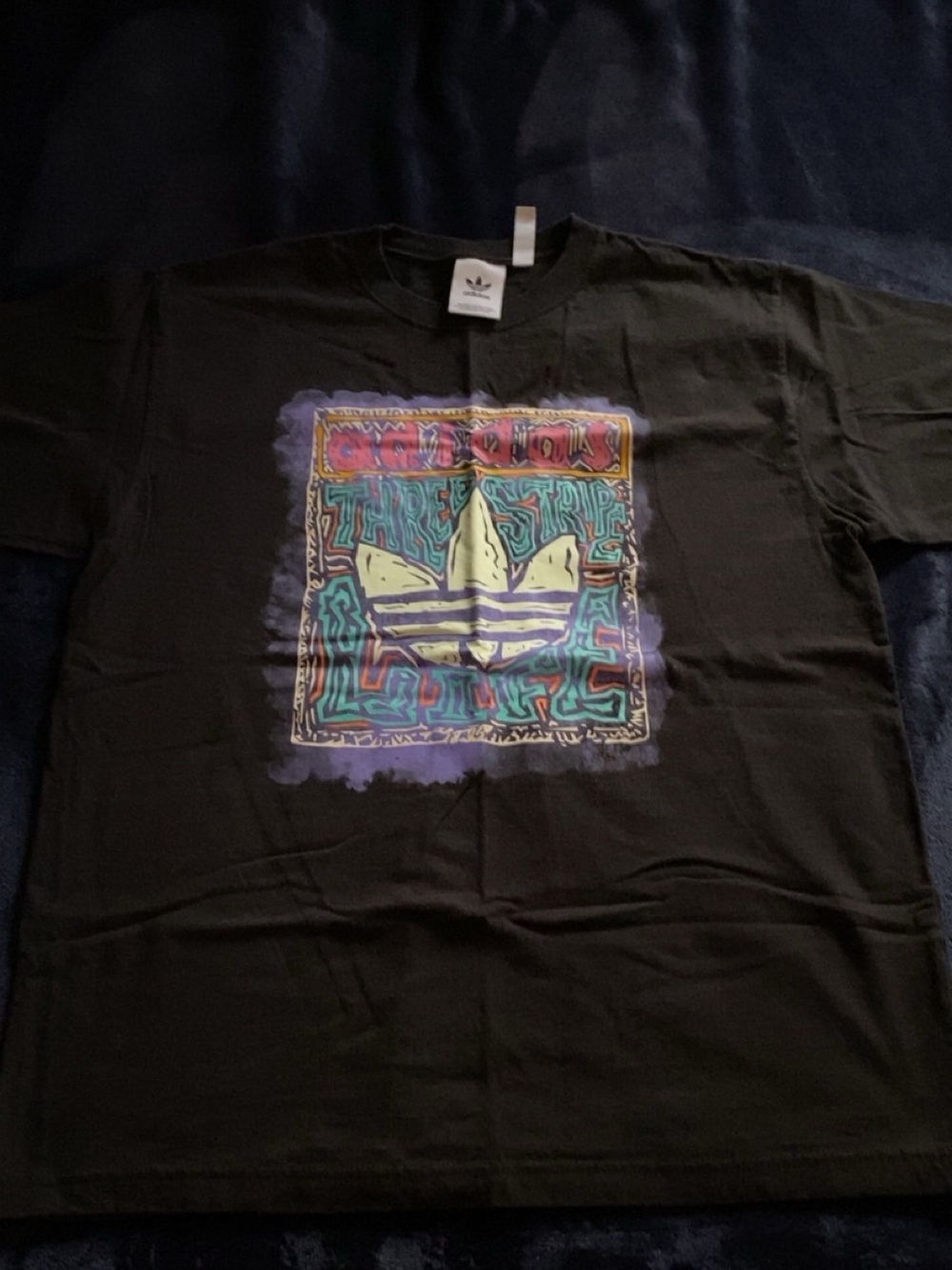 adidas Black Tee with Multicolor Trefoil Graphic